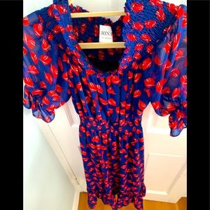 Misa Los Angeles red & navy chiffon dress